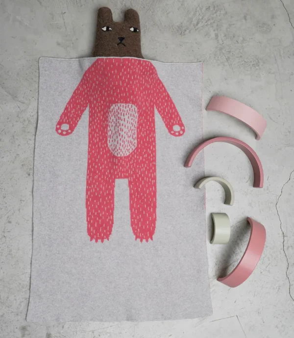 Baby Blankets>Donna Wilson Bear Mini Blanket - Grey & Pink