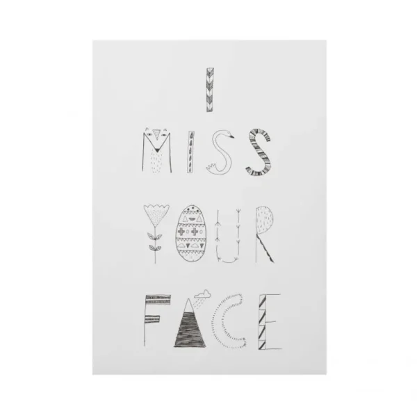 Screen Print Wall Art>Donna Wilson I Miss Your Face Monochrome Print