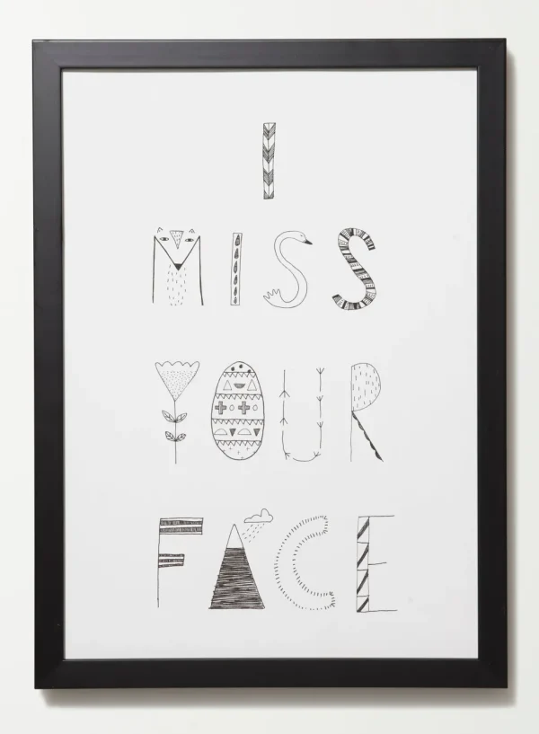 Screen Print Wall Art>Donna Wilson I Miss Your Face Monochrome Print