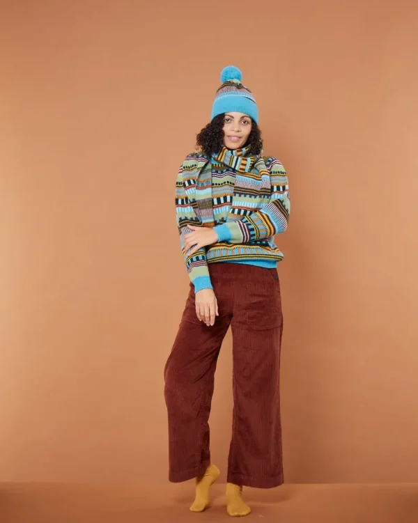 Hats + Arm Warmers>Donna Wilson Static Stripe Beanie Hat - Turquoise