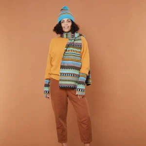 Hats + Arm Warmers>Donna Wilson Static Stripe Beanie Hat - Turquoise