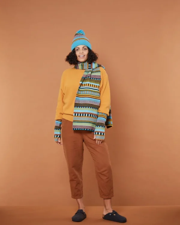 Hats + Arm Warmers>Donna Wilson Static Stripe Beanie Hat - Turquoise