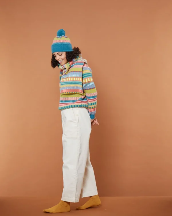 Hats + Arm Warmers>Donna Wilson Static Stripe Beanie Hat - Tutti Frutti