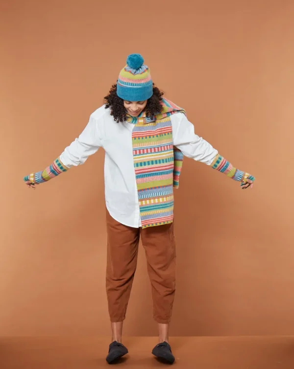 Hats + Arm Warmers>Donna Wilson Static Stripe Beanie Hat - Tutti Frutti
