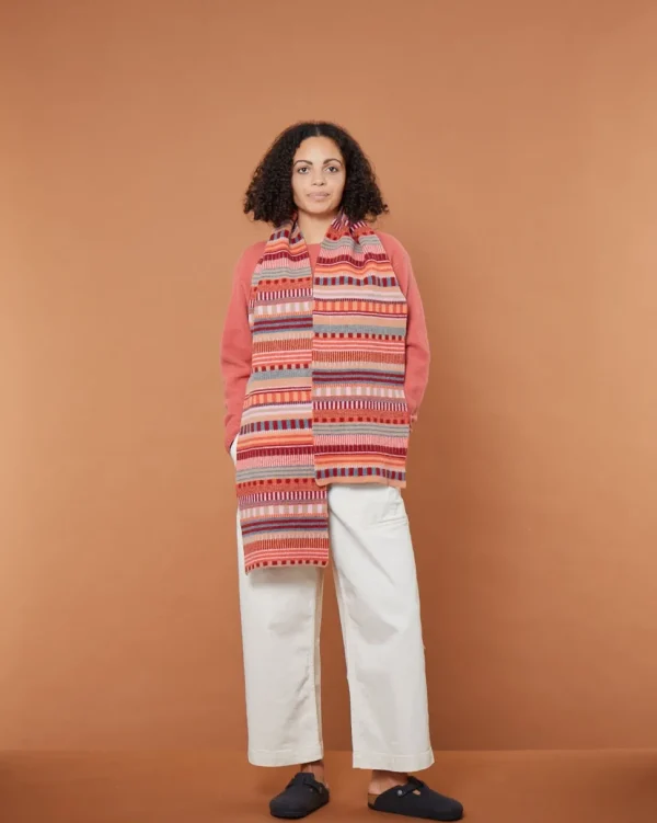 Scarves>Donna Wilson Static Stripe Scarf - Dubonnet
